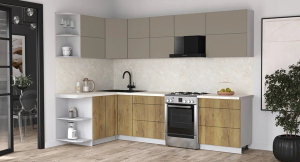 Изображение товара Кухонный гарнитур Интерлиния Мила Матте 1.5x2.9 Б (луна/дуб вотан/опал светлый)