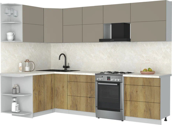 Изображение товара Кухонный гарнитур Интерлиния Мила Матте 1.5x2.9 Б (луна/дуб вотан/опал светлый)