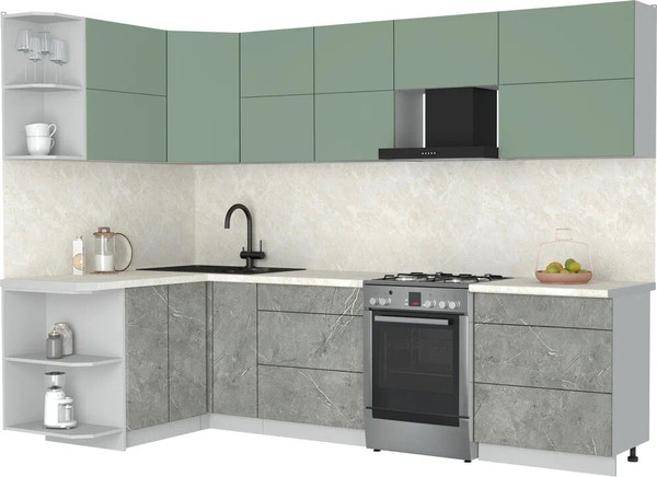 Изображение товара Кухонный гарнитур Интерлиния Мила Матте 1.5x2.9 Б (мята/керамика/опал светлый)