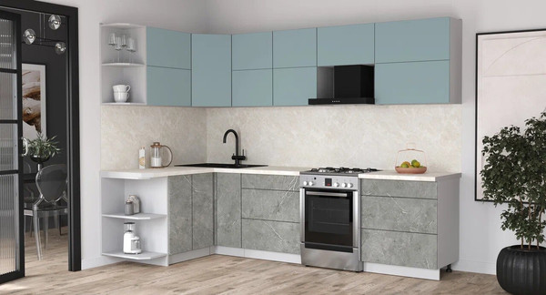 Изображение товара Кухонный гарнитур Интерлиния Мила Матте 1.5x2.9 Б (океан/керамика/опал светлый)