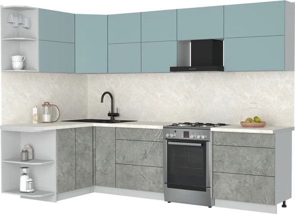 Изображение товара Кухонный гарнитур Интерлиния Мила Матте 1.5x2.9 Б (океан/керамика/опал светлый)