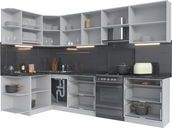 Изображение товара Кухонный гарнитур Интерлиния Мила Матте 1.5x3.0 Б (белый/керамика/опал светлый)