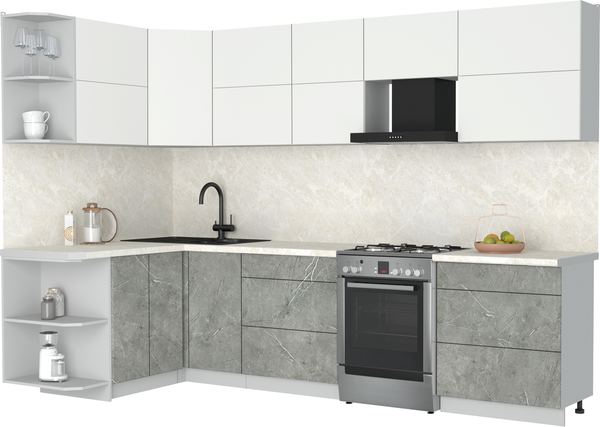 Изображение товара Кухонный гарнитур Интерлиния Мила Матте 1.5x3.0 Б (белый/керамика/опал светлый)