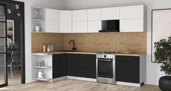 Изображение товара Кухонный гарнитур Интерлиния Мила Матте 1.5x3.0 Б (белый/черный/дуб бунратти)