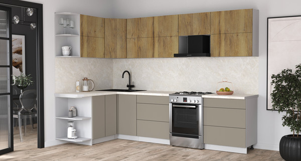 Изображение товара Кухонный гарнитур Интерлиния Мила Матте 1.5x3.0 Б (дуб вотан/луна/опал светлый)