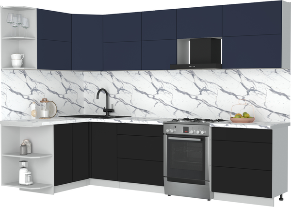 Изображение товара Кухонный гарнитур Интерлиния Мила Матте 1.5x3.0 Б (индиго/черный/белый гранит)