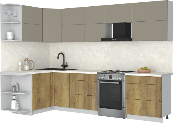 Изображение товара Кухонный гарнитур Интерлиния Мила Матте 1.5x3.0 Б (луна/дуб вотан/опал светлый)