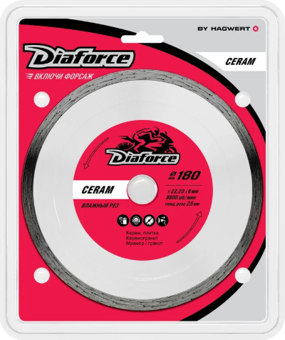 Изображение товара Отрезной диск алмазный Diaforce Ceram 180х25.4/22.23х6х2.5мм / 503180X