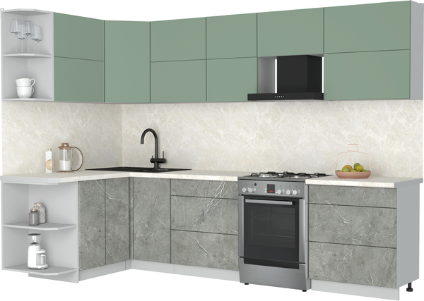 Изображение товара Кухонный гарнитур Интерлиния Мила Матте 1.5x3.0 Б (мята/керамика/опал светлый)