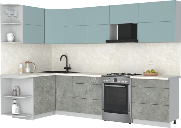 Изображение товара Кухонный гарнитур Интерлиния Мила Матте 1.5x3.0 Б (океан/керамика/опал светлый)