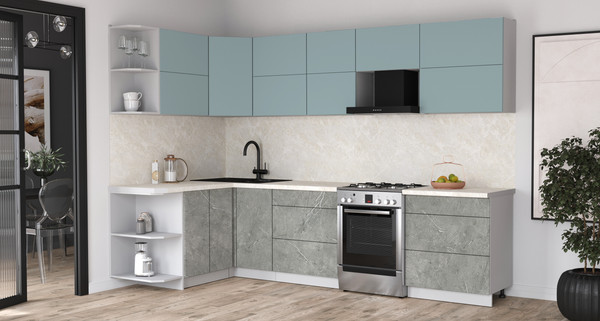 Изображение товара Кухонный гарнитур Интерлиния Мила Матте 1.5x3.0 Б (океан/керамика/опал светлый)