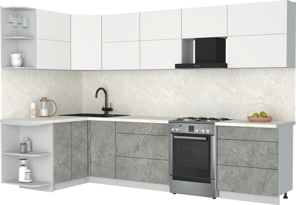 Изображение товара Кухонный гарнитур Интерлиния Мила Матте 1.5x3.1 Б (белый/керамика/опал светлый)