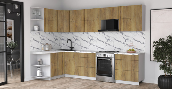 Изображение товара Кухонный гарнитур Интерлиния Мила Матте 1.5x3.1 Б (дуб вотан/дуб вотан/белый гранит)