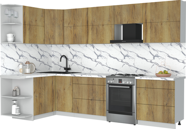 Изображение товара Кухонный гарнитур Интерлиния Мила Матте 1.5x3.1 Б (дуб вотан/дуб вотан/белый гранит)
