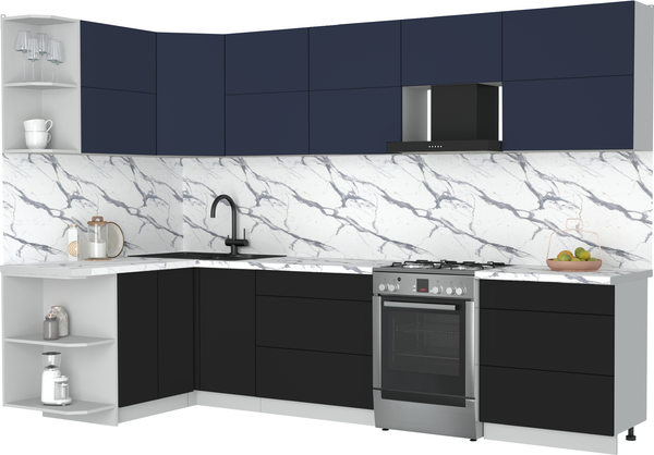 Изображение товара Кухонный гарнитур Интерлиния Мила Матте 1.5x3.1 Б (индиго/черный/белый гранит)