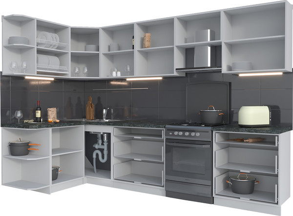 Изображение товара Кухонный гарнитур Интерлиния Мила Матте 1.5x3.1 Б (индиго/черный/белый гранит)