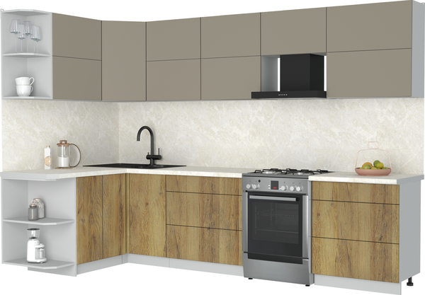 Изображение товара Кухонный гарнитур Интерлиния Мила Матте 1.5x3.1 Б (луна/дуб вотан/опал светлый)