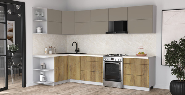 Изображение товара Кухонный гарнитур Интерлиния Мила Матте 1.5x3.1 Б (луна/дуб вотан/опал светлый)