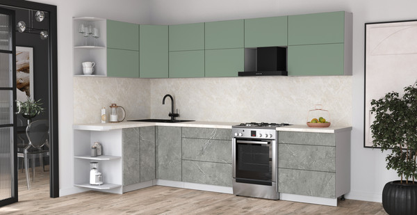 Изображение товара Кухонный гарнитур Интерлиния Мила Матте 1.5x3.1 Б (мята/керамика/опал светлый)