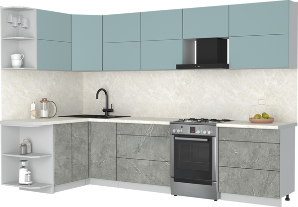 Изображение товара Кухонный гарнитур Интерлиния Мила Матте 1.5x3.1 Б (океан/керамика/опал светлый)
