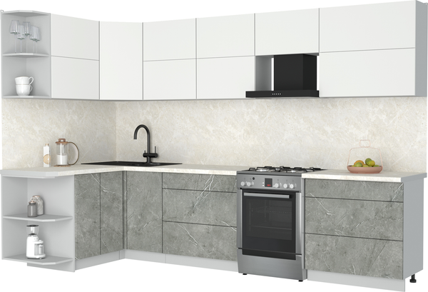 Изображение товара Кухонный гарнитур Интерлиния Мила Матте 1.5x3.2 Б (белый/керамика/опал светлый)