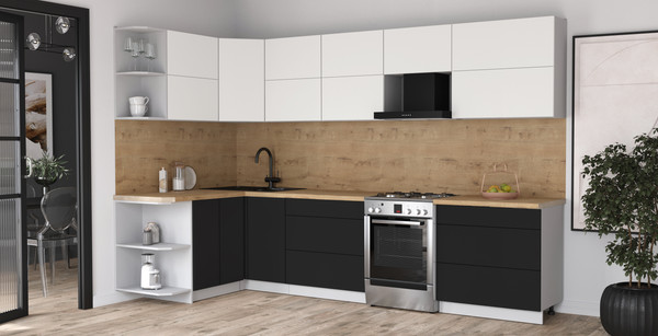 Изображение товара Кухонный гарнитур Интерлиния Мила Матте 1.5x3.2 Б (белый/черный/дуб бунратти)