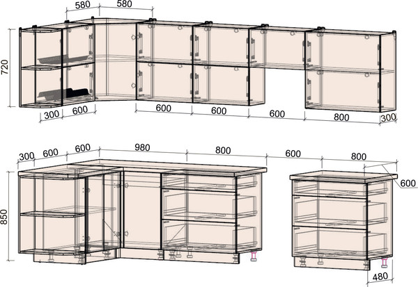Изображение товара Кухонный гарнитур Интерлиния Мила Матте 1.5x3.2 Б (белый/черный/дуб бунратти)