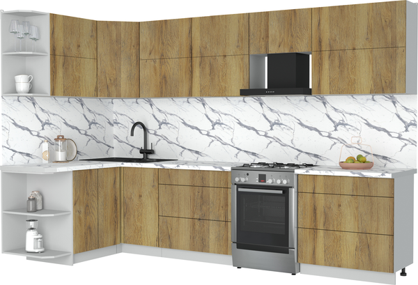 Изображение товара Кухонный гарнитур Интерлиния Мила Матте 1.5x3.2 Б (дуб вотан/дуб вотан/белый гранит)