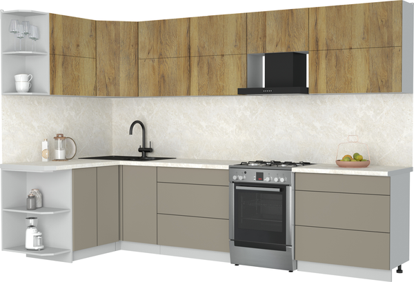 Изображение товара Кухонный гарнитур Интерлиния Мила Матте 1.5x3.2 Б (дуб вотан/луна/опал светлый)