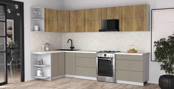 Изображение товара Кухонный гарнитур Интерлиния Мила Матте 1.5x3.2 Б (дуб вотан/луна/опал светлый)