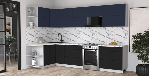 Изображение товара Кухонный гарнитур Интерлиния Мила Матте 1.5x3.2 Б (индиго/черный/белый гранит)