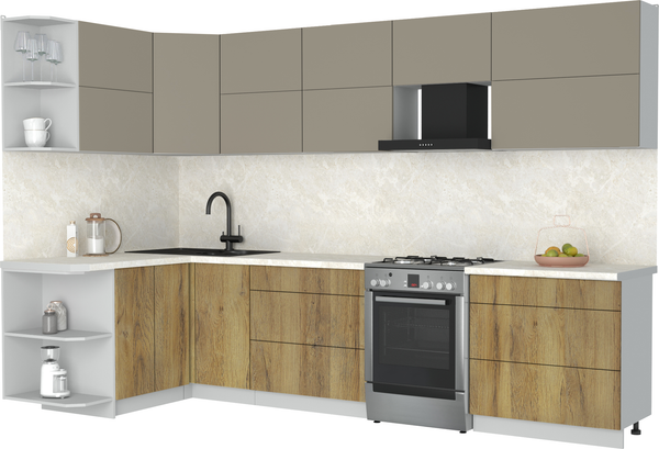 Изображение товара Кухонный гарнитур Интерлиния Мила Матте 1.5x3.2 Б (луна/дуб вотан/опал светлый)