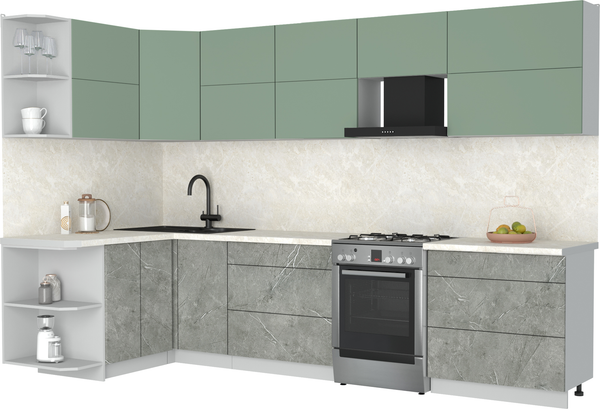 Изображение товара Кухонный гарнитур Интерлиния Мила Матте 1.5x3.2 Б (мята/керамика/опал светлый)