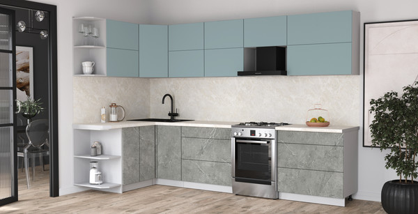 Изображение товара Кухонный гарнитур Интерлиния Мила Матте 1.5x3.2 Б (океан/керамика/опал светлый)