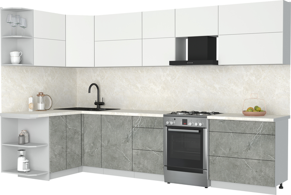 Изображение товара Кухонный гарнитур Интерлиния Мила Матте 1.5x3.3 Б (белый/керамика/опал светлый)