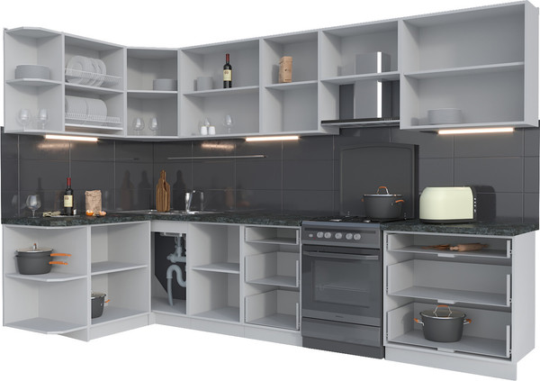 Изображение товара Кухонный гарнитур Интерлиния Мила Матте 1.5x3.3 Б (белый/керамика/опал светлый)