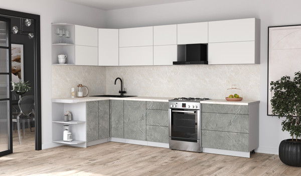 Изображение товара Кухонный гарнитур Интерлиния Мила Матте 1.5x3.3 Б (белый/керамика/опал светлый)