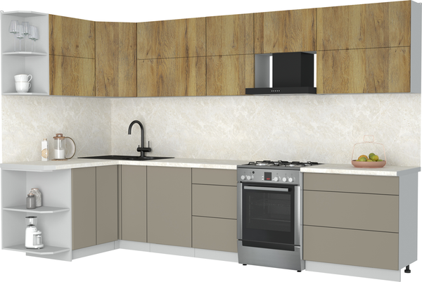 Изображение товара Кухонный гарнитур Интерлиния Мила Матте 1.5x3.3 Б (дуб вотан/луна/опал светлый)