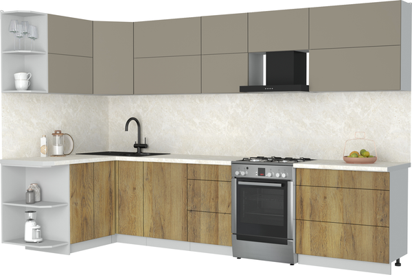 Изображение товара Кухонный гарнитур Интерлиния Мила Матте 1.5x3.3 Б (луна/дуб вотан/опал светлый)