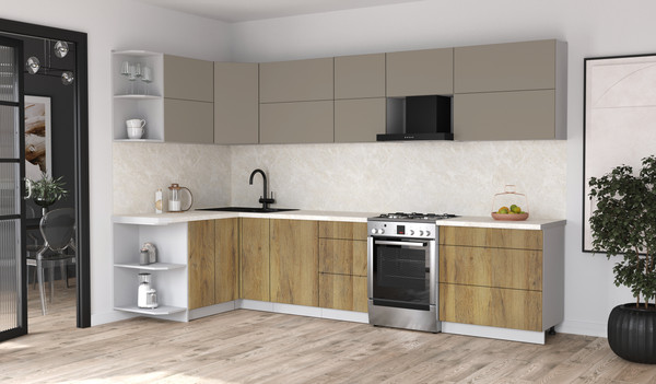 Изображение товара Кухонный гарнитур Интерлиния Мила Матте 1.5x3.3 Б (луна/дуб вотан/опал светлый)