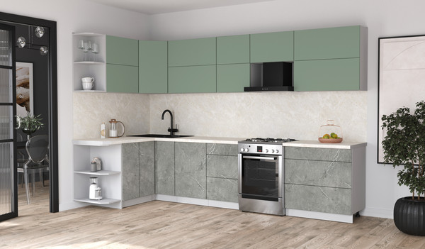 Изображение товара Кухонный гарнитур Интерлиния Мила Матте 1.5x3.3 Б (мята/керамика/опал светлый)