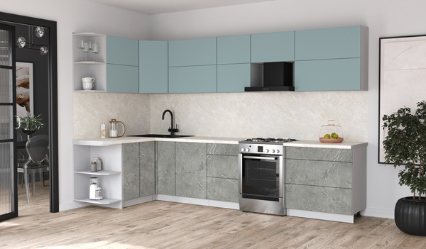 Изображение товара Кухонный гарнитур Интерлиния Мила Матте 1.5x3.3 Б (океан/керамика/опал светлый)