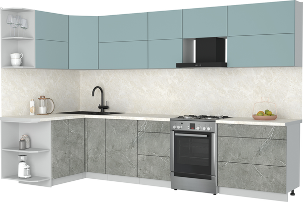 Изображение товара Кухонный гарнитур Интерлиния Мила Матте 1.5x3.3 Б (океан/керамика/опал светлый)