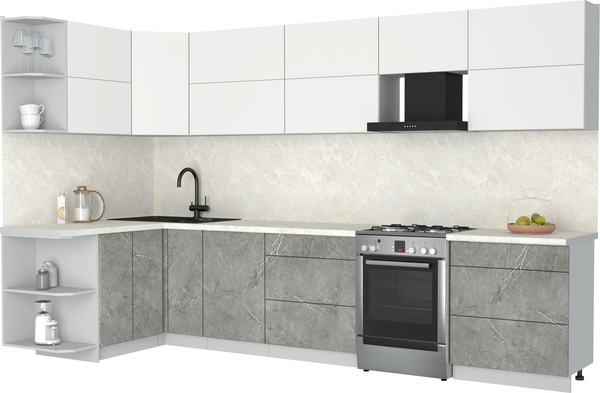 Изображение товара Кухонный гарнитур Интерлиния Мила Матте 1.5x3.4 Б (белый/керамика/опал светлый)