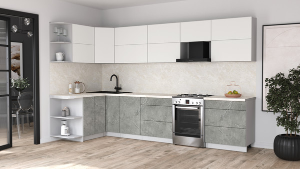 Изображение товара Кухонный гарнитур Интерлиния Мила Матте 1.5x3.4 Б (белый/керамика/опал светлый)