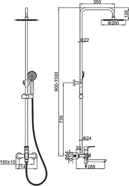 Изображение товара Душевая система со смесителем Ledeme L2480D