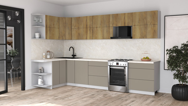 Изображение товара Кухонный гарнитур Интерлиния Мила Матте 1.5x3.4 Б (дуб вотан/луна/опал светлый)