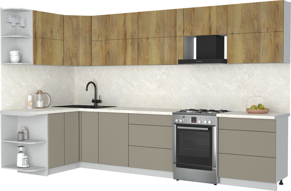 Изображение товара Кухонный гарнитур Интерлиния Мила Матте 1.5x3.4 Б (дуб вотан/луна/опал светлый)