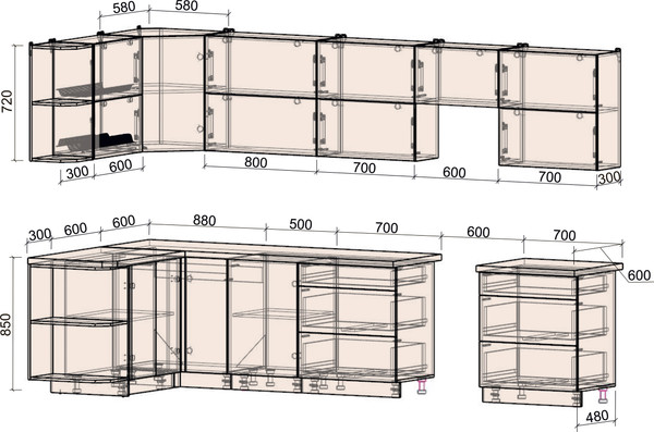 Изображение товара Кухонный гарнитур Интерлиния Мила Матте 1.5x3.4 Б (дуб вотан/луна/опал светлый)