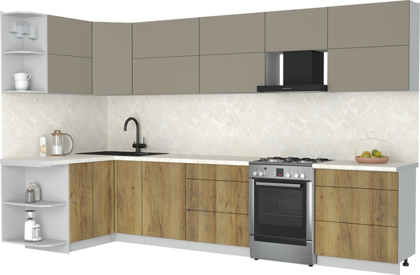 Изображение товара Кухонный гарнитур Интерлиния Мила Матте 1.5x3.4 Б (луна/дуб вотан/опал светлый)